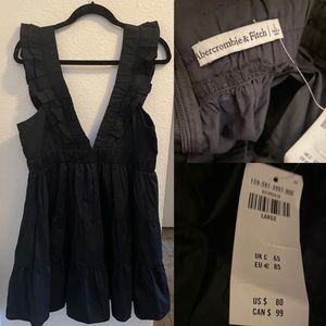 NWT Abercrombie and Fitch Women’s Large black cotton poplin dress ruffles